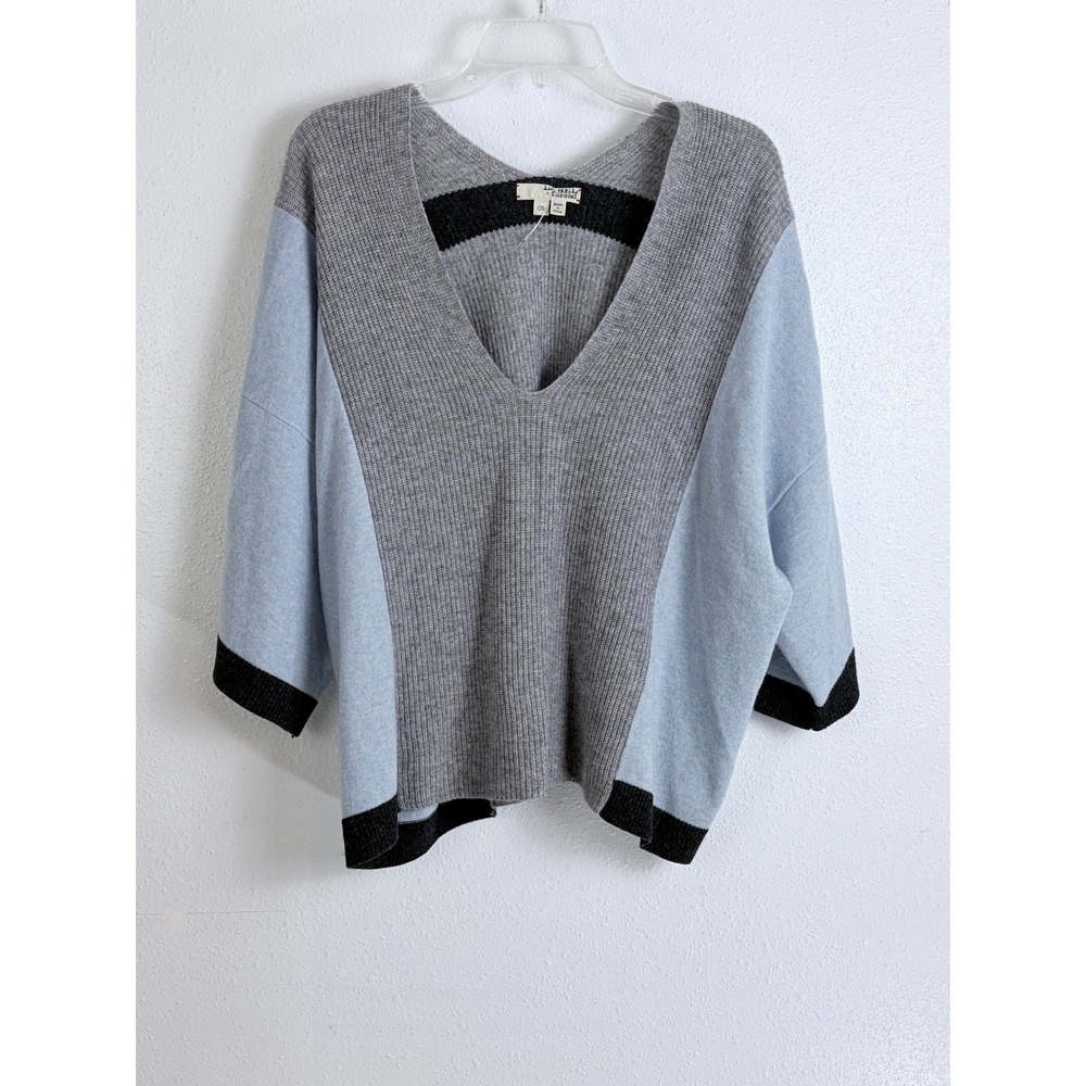 Label + Thread Gray Blue Colorblock Wool Cashmere V-Neck Womens Sweater OS